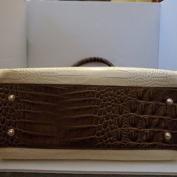 Brahmin Brown and Cream Crocodile Embossed Satchel - Picture 4 of 9
